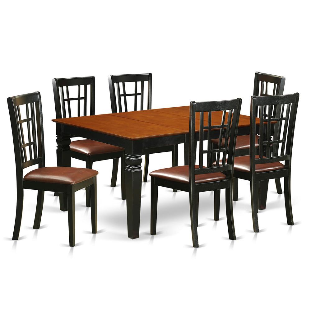 7 Pc Kitchen Table Set With A Kitchen Table And 6 Leather Dining Chairs In Black By East West Furniture | Dining Sets | Modishstore - 2