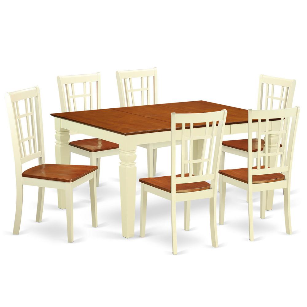 7 Pc Kitchen Table Set With A Dining Table And 6 Wood Kitchen Chairs In Buttermilk And Cherry By East West Furniture - Weni7-Bmk-W | Dining Sets | Modishstore - 2
