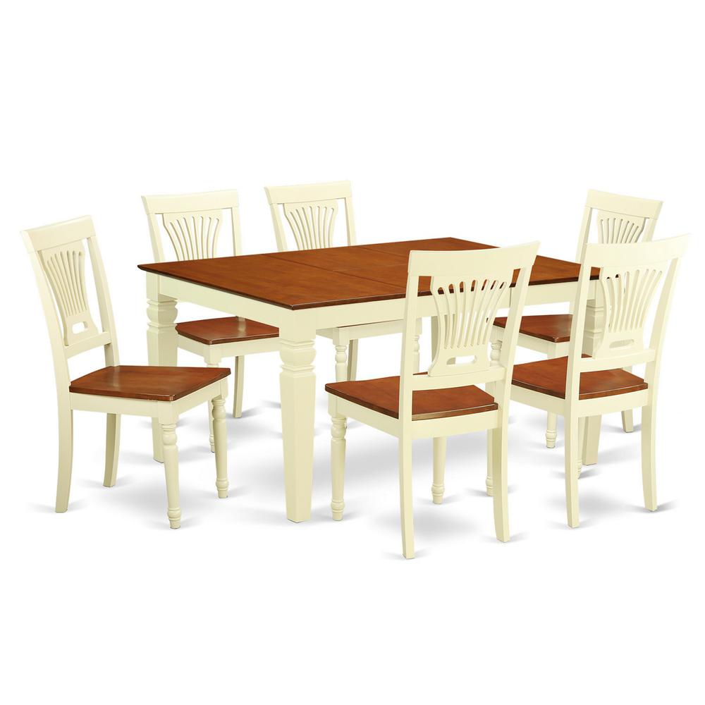 7 Pc Kitchen Table Set With A Dining Table And 6 Wood Kitchen Chairs In Buttermilk And Cherry By East West Furniture - Wepl7-Bmk-W | Dining Sets | Modishstore - 2