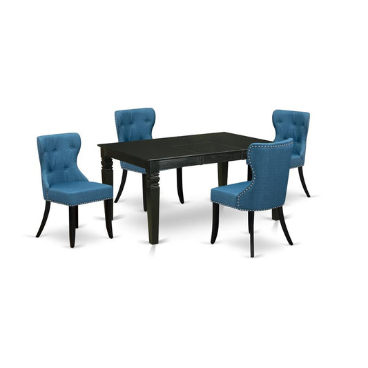 Furniture A Dining Set Of 4 Great Dining Chairs Using Linen Fabric Mineral Blue Color And A Gorgeous Wooden Dining Table By East West Furniture | Dining Sets | Modishstore