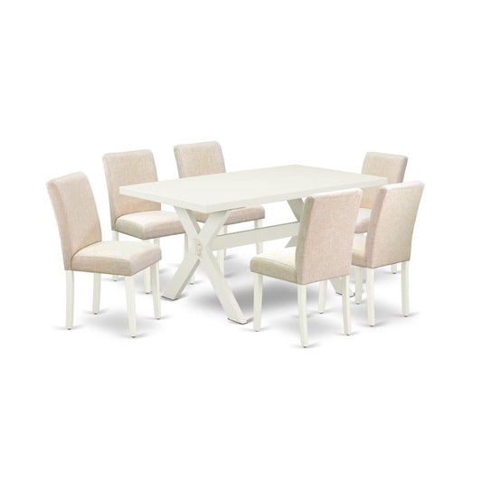 7-Piece Dinette Set - 6 Parson Chairs And A Rectangular Dinette Table Hardwood Structure By East West Furniture | Dining Sets | Modishstore