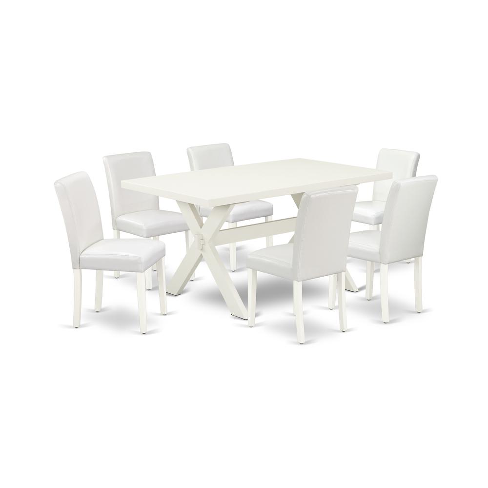 7-Piece Beautiful Modern Dining Table Set An Excellent Linen White Rectangular Table Top And 6 Beautiful Pu Leather Parson Dining Chairs By East West Furniture | Dining Sets | Modishstore