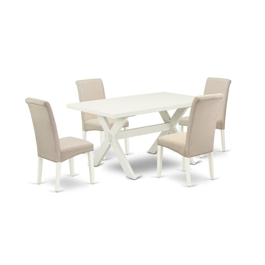 5-Piece Modern Dining Table Set An Excellent Linen White Kitchen Rectangular Table Top And 4 Stunning Linen Fabric Dining Chairs By East West Furniture | Dining Sets | Modishstore