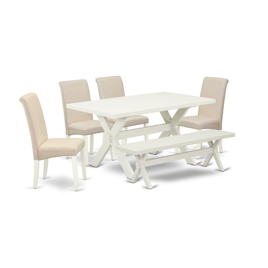 6-Piece Stylish Dining Room Set An Outstanding Linen White Dining Table Top And 5 Stunning Linen Fabric Dining Chairs By East West Furniture | Dining Sets | Modishstore