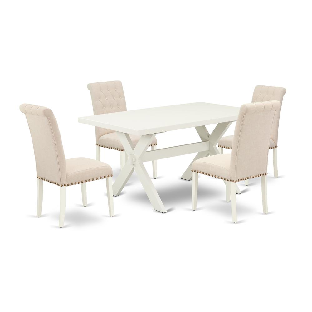5-Pc Dinette Set Included 4 Wood Dining Chairs Upholstered Nails Head Seat And High Button Tufted Chair Back And Rectangular Dining Room Table By East West Furniture | Dining Sets | Modishstore