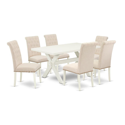 7-Piece Modern Dining Table Set - 6 Kitchen Parson Chairs And A Rectangular A Rectangular Table Solid Wood Frame By East West Furniture | Dining Sets | Modishstore