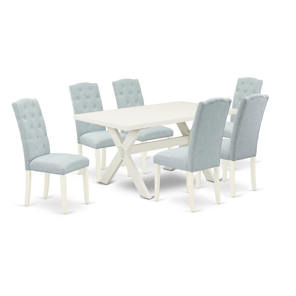 7-Piece Small Dining Table Set - 6 Padded Parson Chairs And A Rectangular Table Hardwood Structure By East West Furniture | Dining Sets | Modishstore