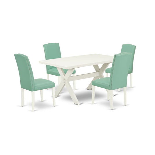 5-Piece Kitchen Dinette Set Included 4 Parson Dining Chairs Upholstered Nails Head Seat And Stylish Chair Back And Rectangular Dining Table By East West Furniture | Dining Sets | Modishstore
