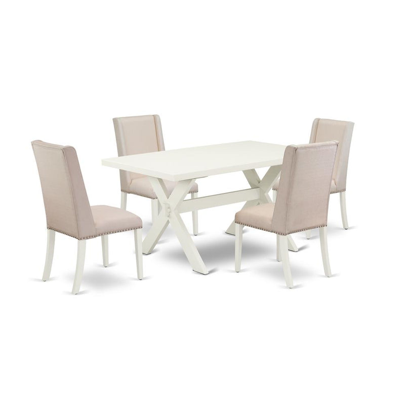 5-Piece Modern Dining Table Set A Great Linen White Modern Dining Table Top And 4 Wonderful Linen Fabric Parson Dining Room Chairs By East West Furniture | Dining Sets | Modishstore