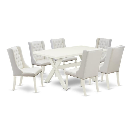 7-Piece Dining Room Set Contains 6 White Pu Leather Parson Dining Chairs By East West Furniture | Dining Sets | Modishstore