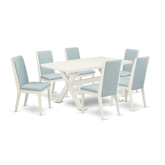 7Pc Dinette Set Includes A Wood Table And 6 Upholstered Dining Chairs By East West Furniture | Dining Sets | Modishstore