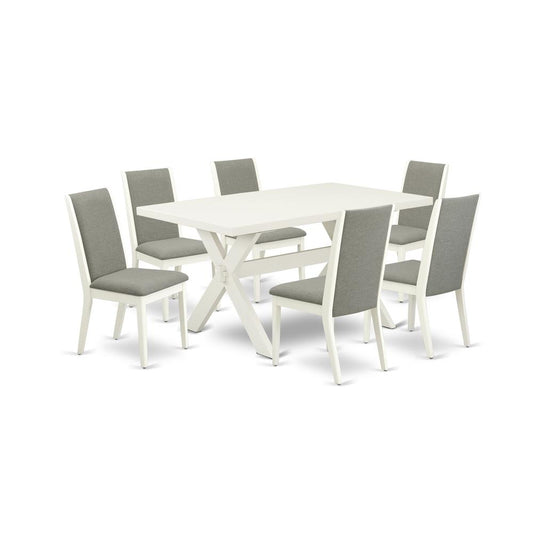 7-Piece Amazing Dining Table Set An Outstanding 6 Dining Table Top And 6 Wonderful Linen Fabric Dining Chairs By East West Furniture | Dining Sets | Modishstore