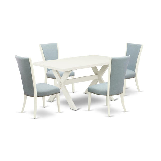 5 Piece Modern Dining Table Set - 4 Baby Blue Linen Fabric Parson Dining Chairs By East West Furniture | Dining Sets | Modishstore