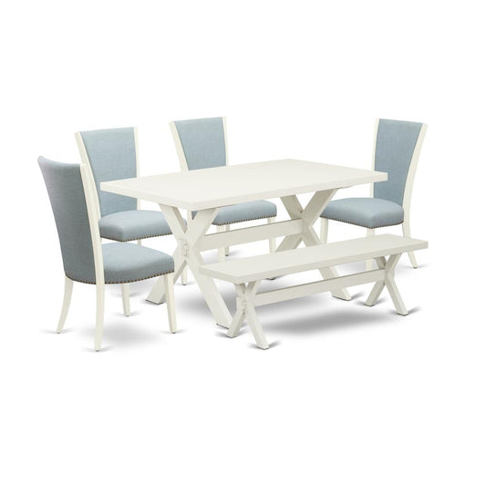 6 Piece Dinette Set - 4 Baby Blue Linen Fabric Dining Room Chairs By East West Furniture | Dining Sets | Modishstore