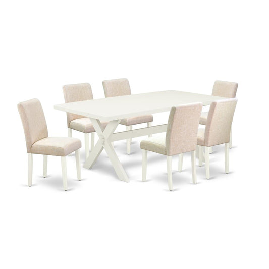 7-Piece Kitchen Table Set - 6 Dining Room Chairs And A Rectangular Dining Table Hardwood Structure By East West Furniture | Dining Sets | Modishstore
