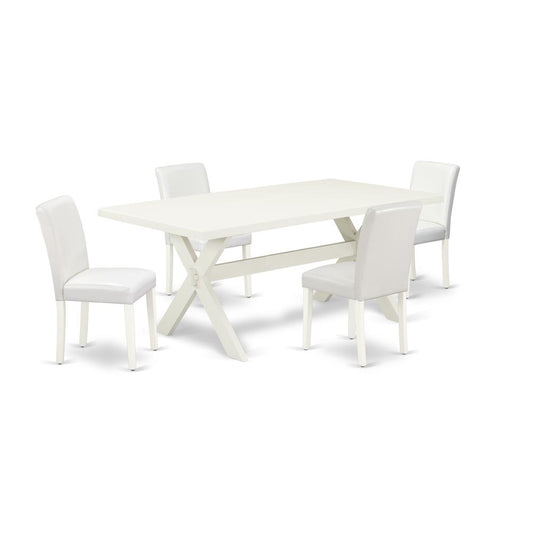 5-Piece Modern Kitchen Table Set A Superb Linen White Wood Dining Table Top And 4 Beautiful Pu Leather Padded Chairs By East West Furniture | Dining Sets | Modishstore