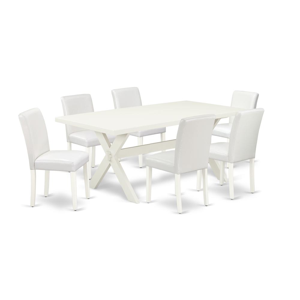 7-Piece Amazing Dining Room Table Set An Excellent Linen White Kitchen Table Top And 6 Awesome Pu Leather Dining Chairs By East West Furniture | Dining Sets | Modishstore