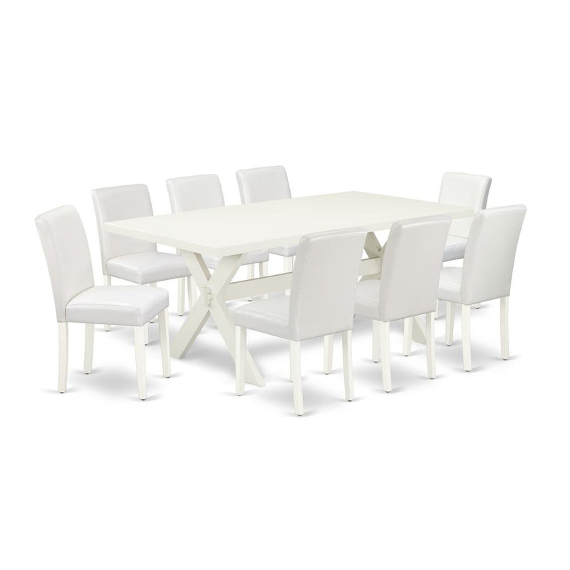 9-Piece Gorgeous Dining Set An Outstanding Linen White Rectangular Dining Table Top And 8 Awesome Pu Leather Dining Chairs By East West Furniture | Dining Sets | Modishstore