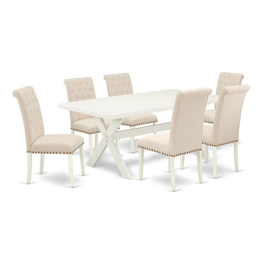 7-Piece Rectangular Dining Table Set - 6 Parson Chairs And A Rectangular Dining Table Solid Wood Structure By East West Furniture | Dining Sets | Modishstore