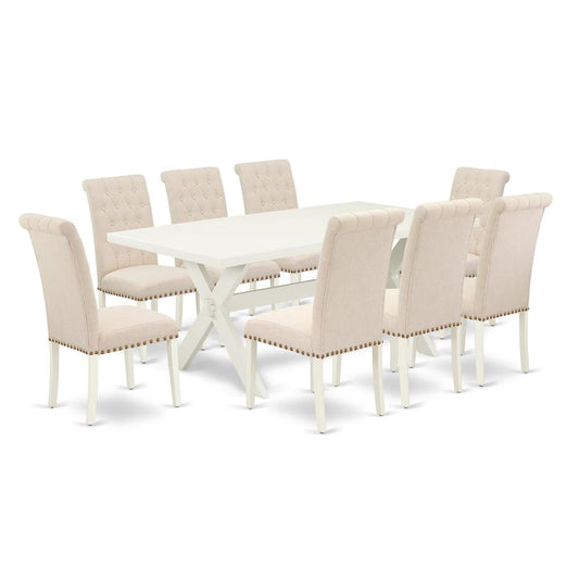 9-Piece Modern Dining Table Set - 8 Upholstered Dining Chairs And A Rectangular Table Hardwood Frame By East West Furniture | Dining Sets | Modishstore