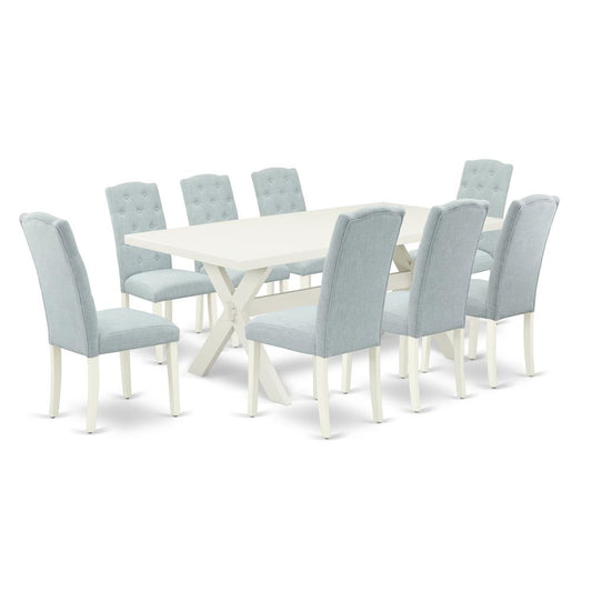 9-Piece Rectangular Dining Table Set - 8 Parson Chairs And A Rectangular Dining Table Hardwood Frame By East West Furniture | Dining Sets | Modishstore