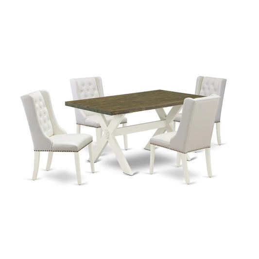 5-Piece Dining Table Set Consists Of 4 White Pu Leather Dining Chairs By East West Furniture | Dining Sets | Modishstore