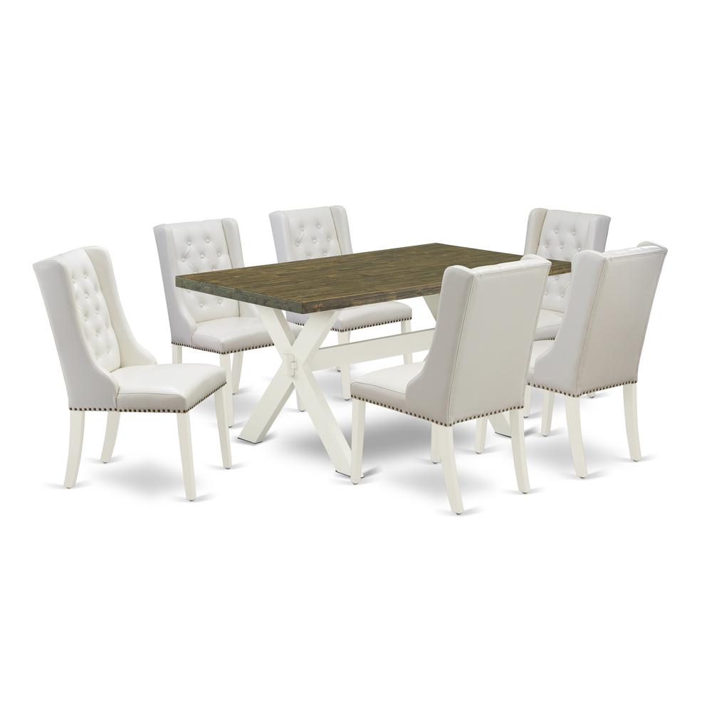 7-Pc Dining Set Includes 6 White Pu Leather Upholstered Dining Chair Button Tufted By East West Furniture | Dining Sets | Modishstore