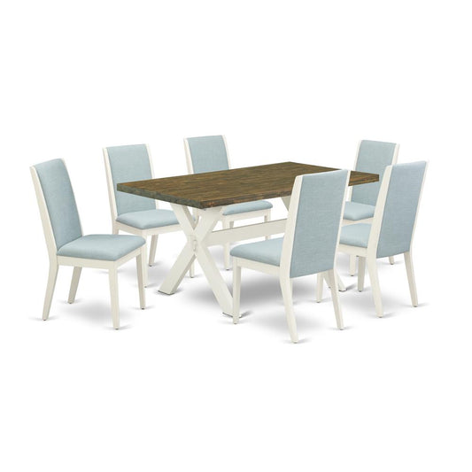 7Pc Dining Room Table Set Consists Of A Rectangle Table And 6 Upholstered Dining Chairs By East West Furniture | Dining Sets | Modishstore
