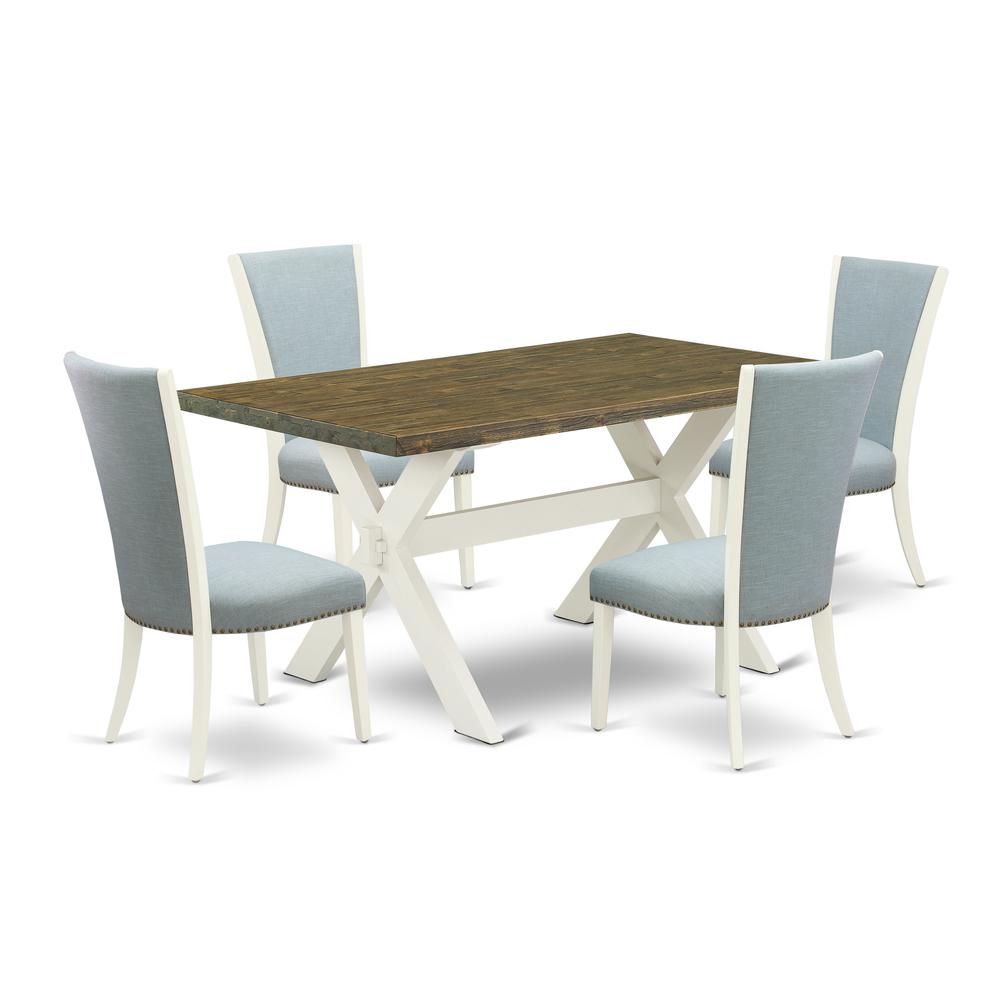 5 Piece Dining Table Set - 4 Baby Blue Linen Fabric Upholstered Chair By East West Furniture | Dining Sets | Modishstore