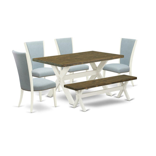 6 Piece Dining Room Table Set - 4 Baby Blue Linen Fabric Modern Chair By East West Furniture | Dining Sets | Modishstore