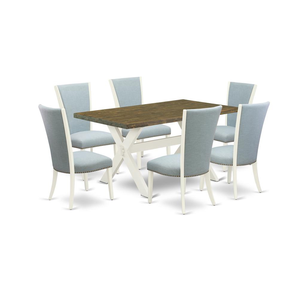 7 Piece Dining Room Table Set - 6 Baby Blue Linen Fabric Parson Dining Room Chairs By East West Furniture | Dining Sets | Modishstore