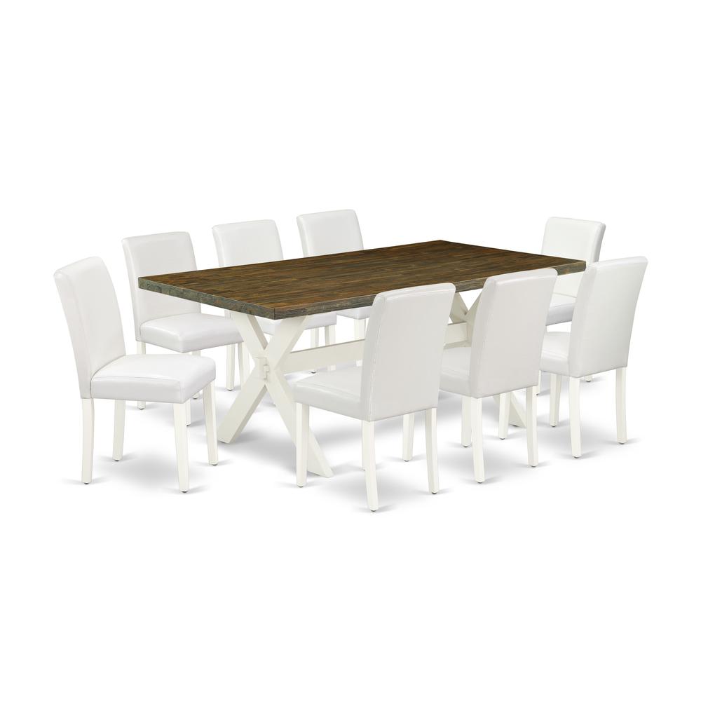 9-Piece Beautiful Modern Dining Table Set An Outstanding Distressed Jacobean Rectangular Dining Table Top And 8 Amazing Pu Leather Parson Chairs By East West Furniture | Dining Sets | Modishstore