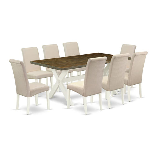 9-Pc Dining Table Set - 8 Kitchen Chairs And 1 Modern Rectangular Distressed Jacobean Wood Dining Table Top By East West Furniture | Dining Sets | Modishstore