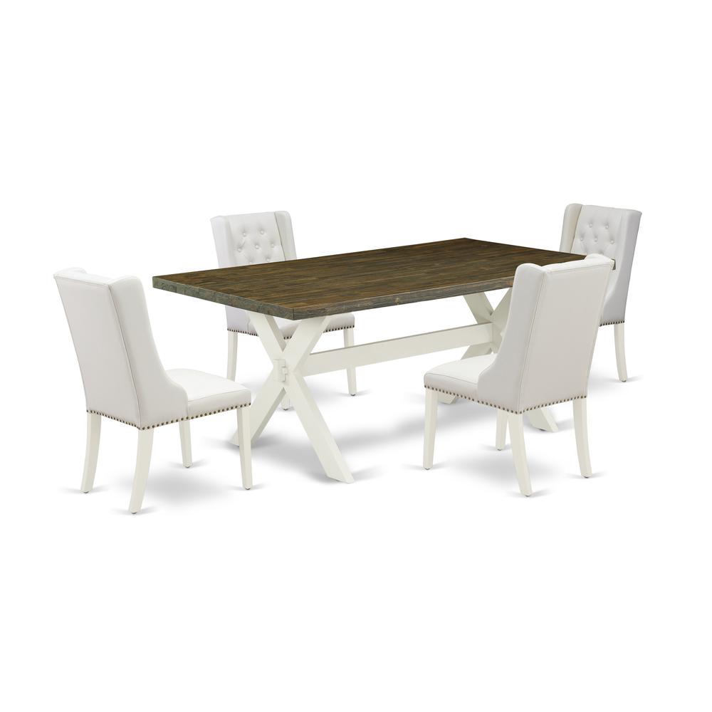5-Piece Dining Room Table Set Contains 4 White Pu Leather Dining Room Chairs By East West Furniture | Dining Sets | Modishstore