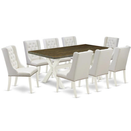 9-Pc Dining Room Set Contains 8 White Pu Leather Dining Room Chair Button Tufted By East West Furniture | Dining Sets | Modishstore