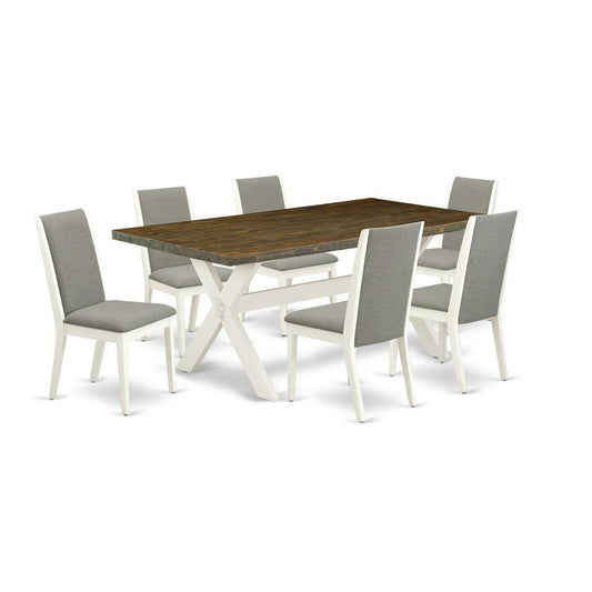 7-Piece Gorgeous Dinette Set A Superb Distressed Jacobean Dining Table Top And 6 Lovely Linen Fabric Padded Chairs By East West Furniture | Dining Sets | Modishstore