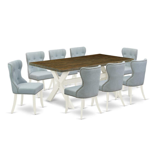 9-Pc Modern Dining Table Set- 8 Parson Dining Chairs By East West Furniture | Dining Sets | Modishstore