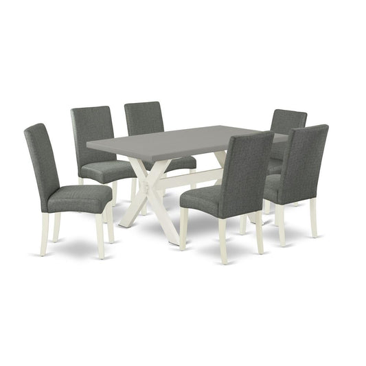 7-Pc Modern Dining Table Set - 6 Dining Room Chairs And 1 Modern Rectangular Cement Dining Room Table Top By East West Furniture | Dining Sets | Modishstore
