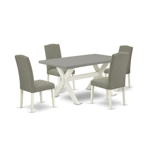 5-Piece Modern Rectangular Table Set A Good Cement Color Kitchen Table Top And 4 Lovely Linen Fabric Padded Chairs By East West Furniture | Dining Sets | Modishstore