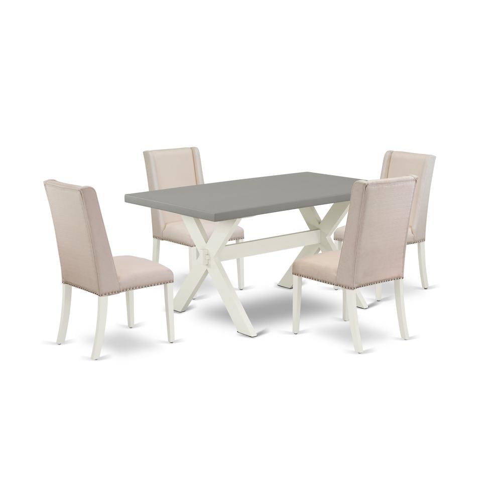 5-Piece Beautiful Rectangular Dining Room Table Set An Outstanding Cement Color Kitchen Table Top And 4 Attractive Linen Fabric Parson Chairs By East West Furniture | Dining Sets | Modishstore
