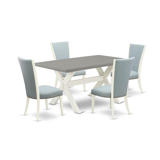 5 Piece Dining Table Set - 4 Baby Blue Linen Fabric Parson Dining Chairs By East West Furniture | Dining Sets | Modishstore