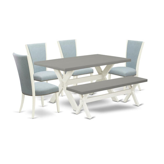 6 Piece Modern Dining Table Set - 4 Baby Blue Linen Fabric Parson Dining Chairs By East West Furniture | Dining Sets | Modishstore