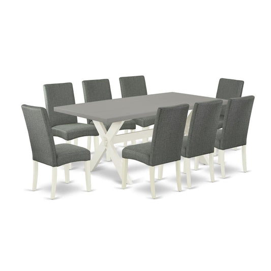 9-Pc Dinette Room Set - 8 Parson Chairs And 1 Modern Rectangular Cement Dining Table Top By East West Furniture | Dining Sets | Modishstore