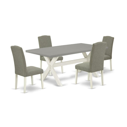 5-Piece Modern Dining Table Set An Excellent Cement Color Rectangular Table Top And 4 Excellent Linen Fabric Dining Chairs By East West Furniture | Dining Sets | Modishstore