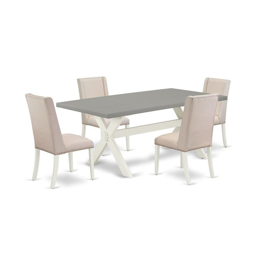 5-Piece Modern Dinette Set An Excellent Cement Color Dining Table Top And 4 Gorgeous Linen Fabric Kitchen Chairs By East West Furniture | Dining Sets | Modishstore