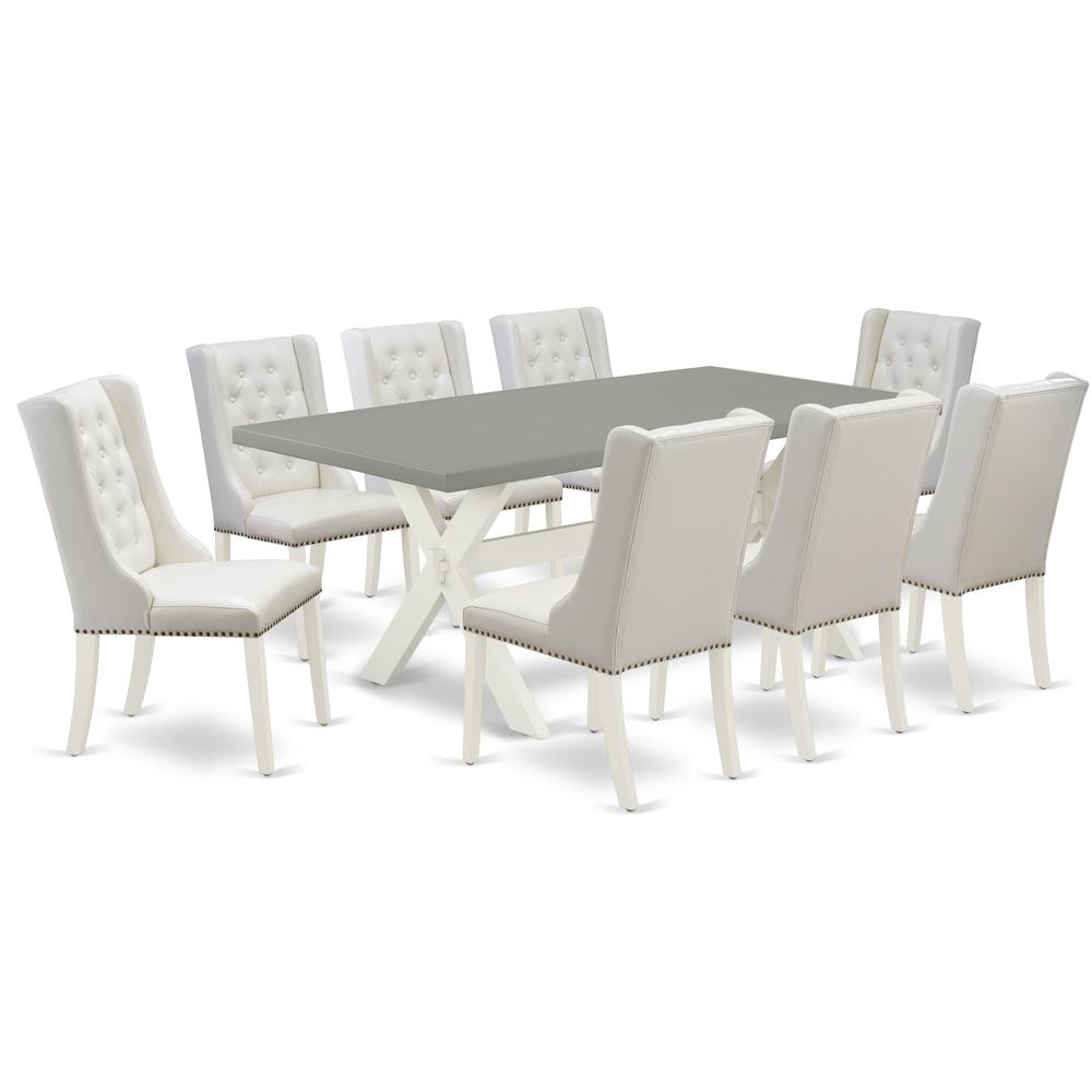 9-Piece Dining Room Set Consists Of 8 White Pu Leather Dining Chairs Button Tufted By East West Furniture | Dining Sets | Modishstore