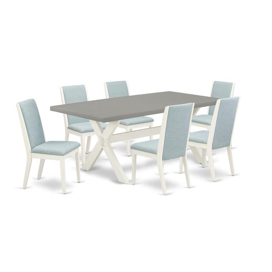 7-Piece Modern Kitchen Table Set A Superb Cement Color Rectangular Table Top And 6 Awesome Linen Fabric Dining Chairs By East West Furniture | Dining Sets | Modishstore