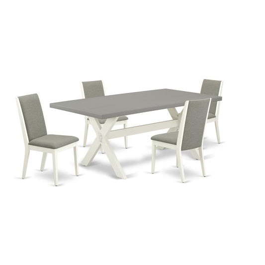 5-Piece Fashionable Dining Room Table Set A Superb Cement Color Wood Table Top And 4 Linen Fabric Wonderful Padded Chairs By East West Furniture | Dining Sets | Modishstore