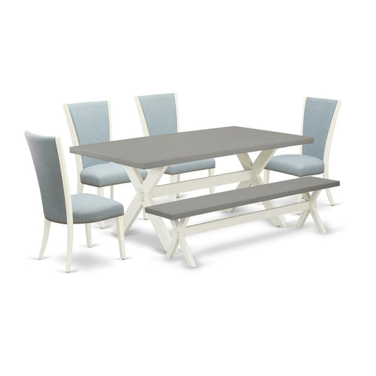 6 Piece Dining Set - 4 Baby Blue Linen Fabric Dining Chair By East West Furniture | Dining Sets | Modishstore