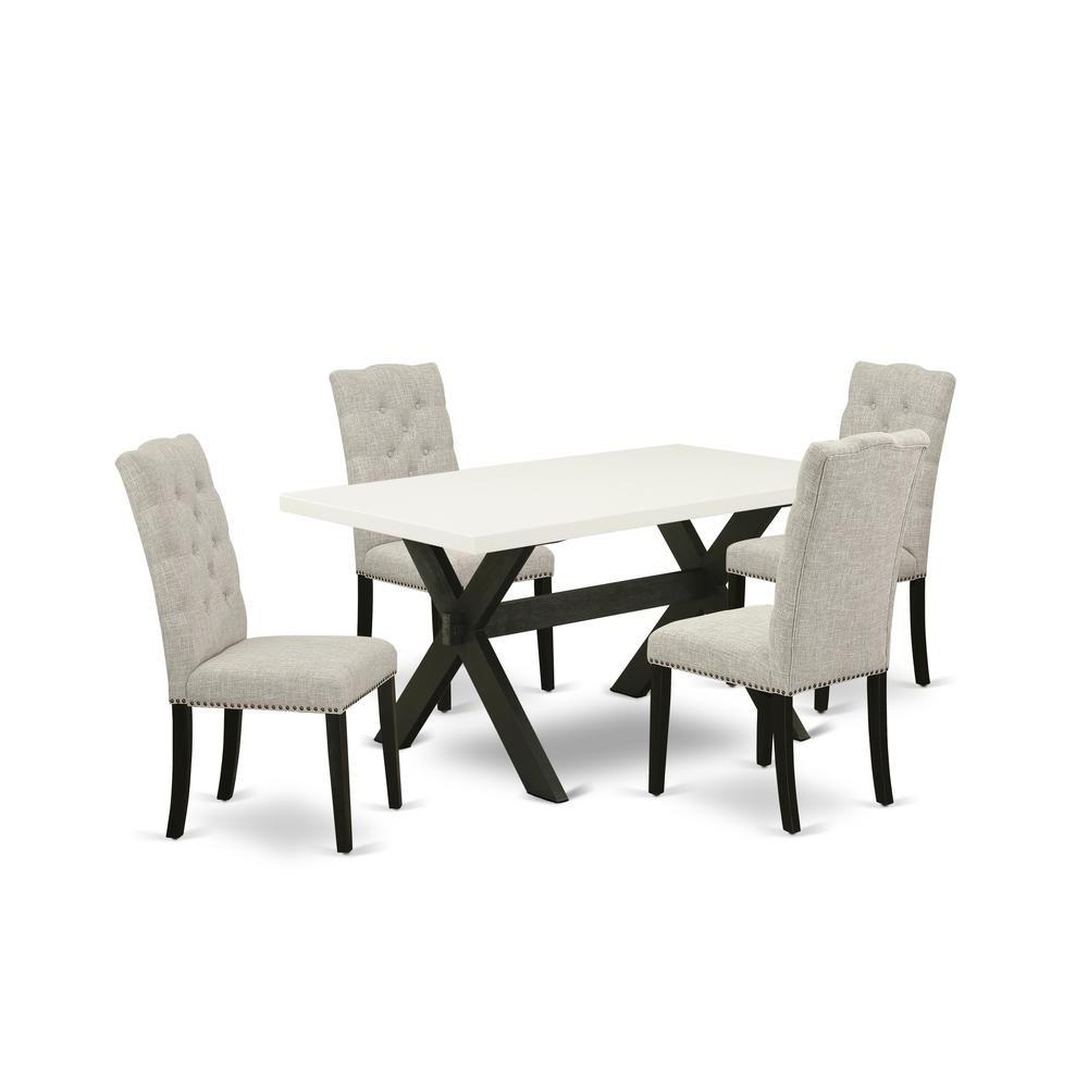 5-Piece Kitchen Dinette Set Included 4 Parson Chairs Upholstered Nails Head Seat And High Button Tufted Chair Back And Rectangular Mid Century Dining Table By East West Furniture | Dining Sets | Modishstore
